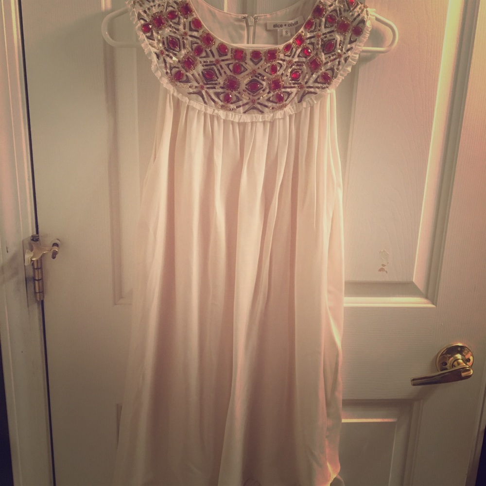 alice + olivia cream grecian style dress